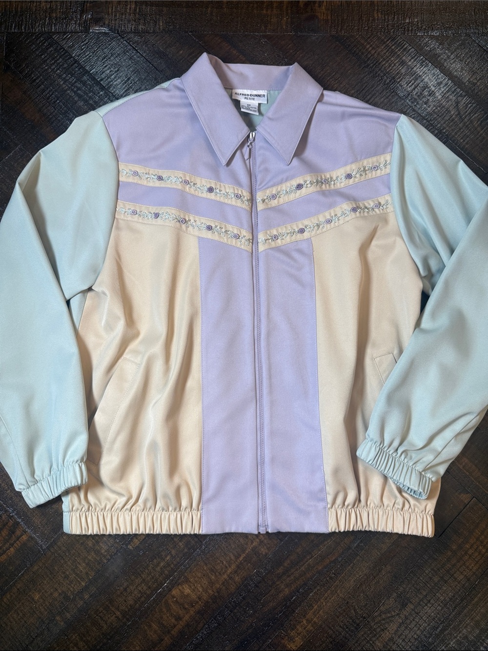 Vintage 90s Alfred Dunner Floral Embroidered Colorblock Bomber Jacket 6P - Picture 5 of 8